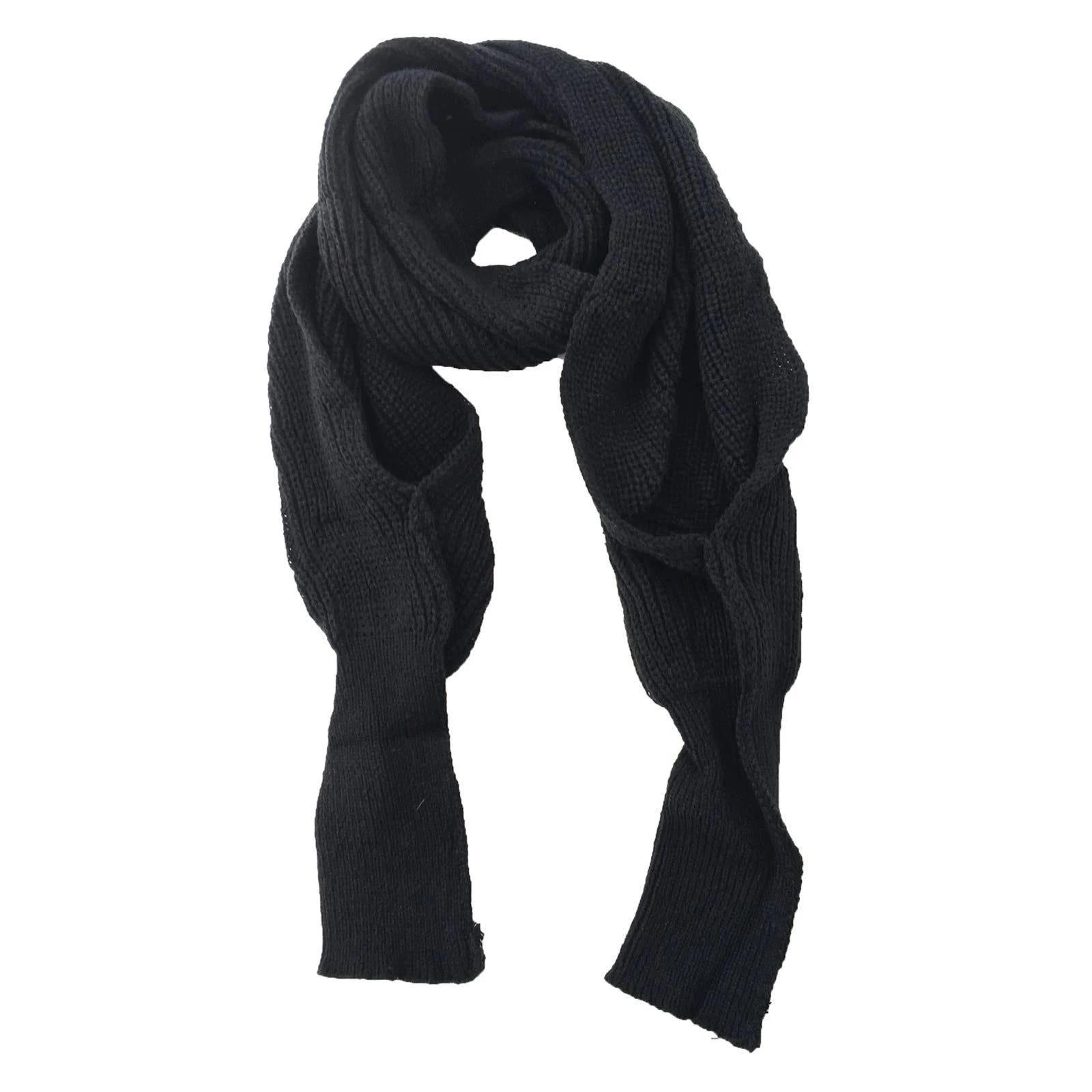 Black Soft Knit Shrug Sweater Scarf with Sleeves | Image