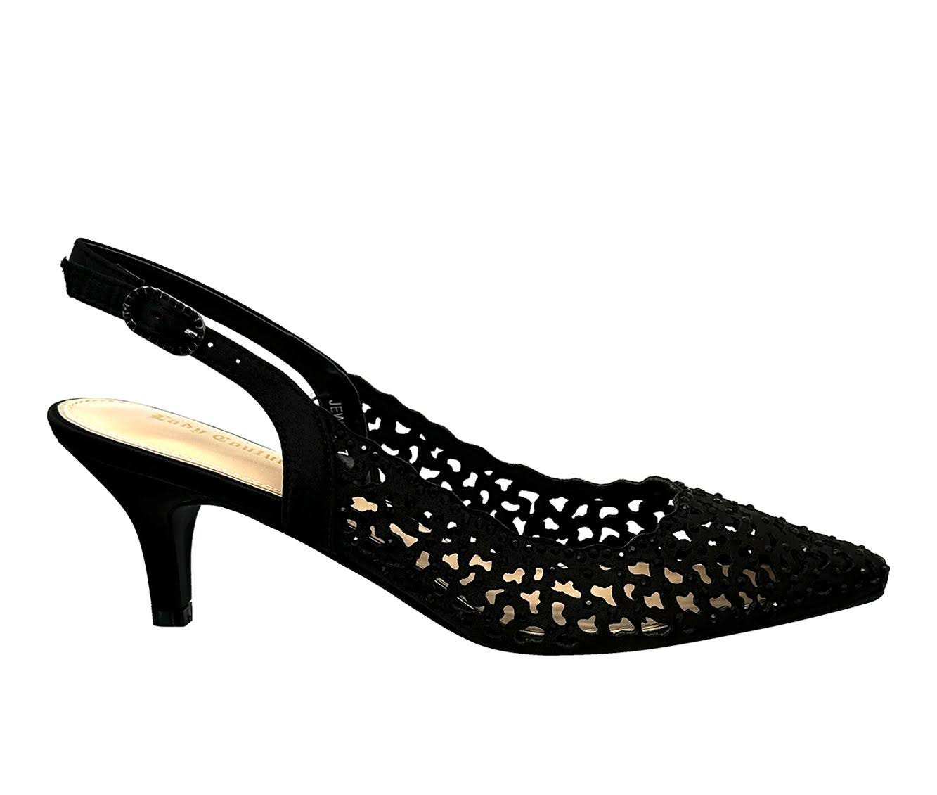 Lady Couture Black Rhinestone Midi Heels with Kitten Heel | Image