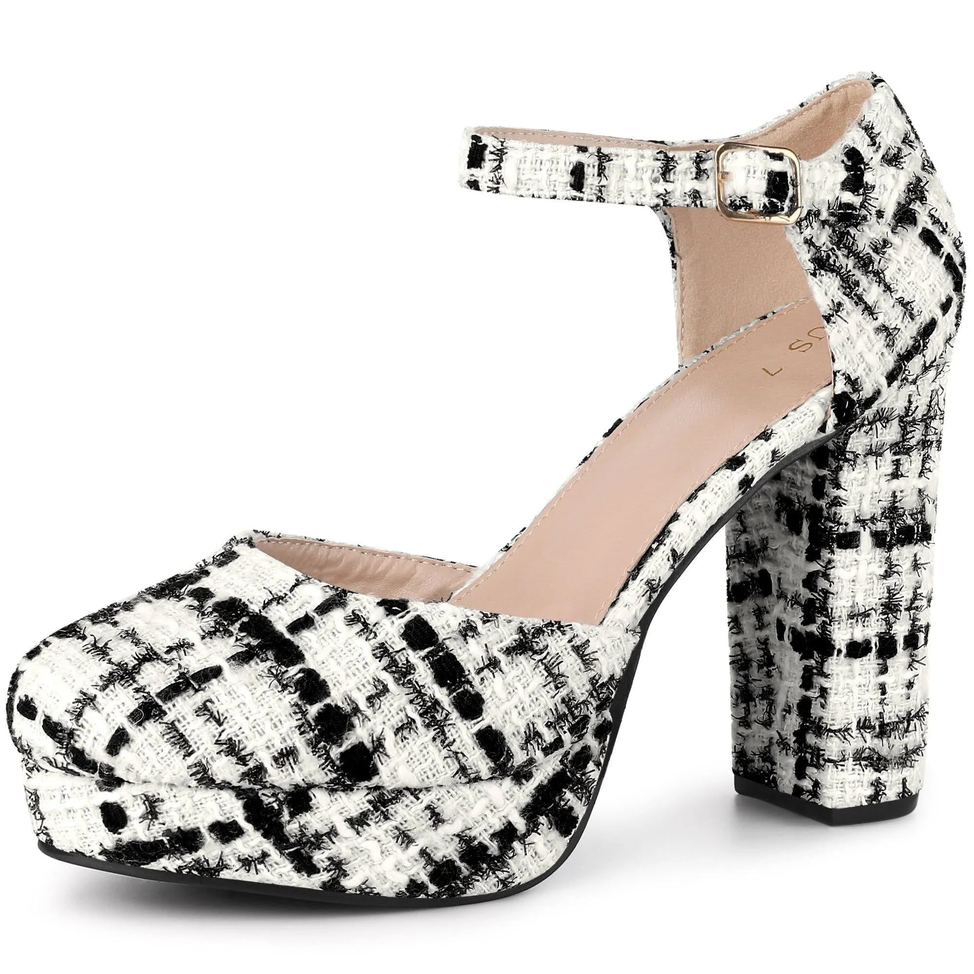 Plaid Platform Pumps with Block High Heel | Image