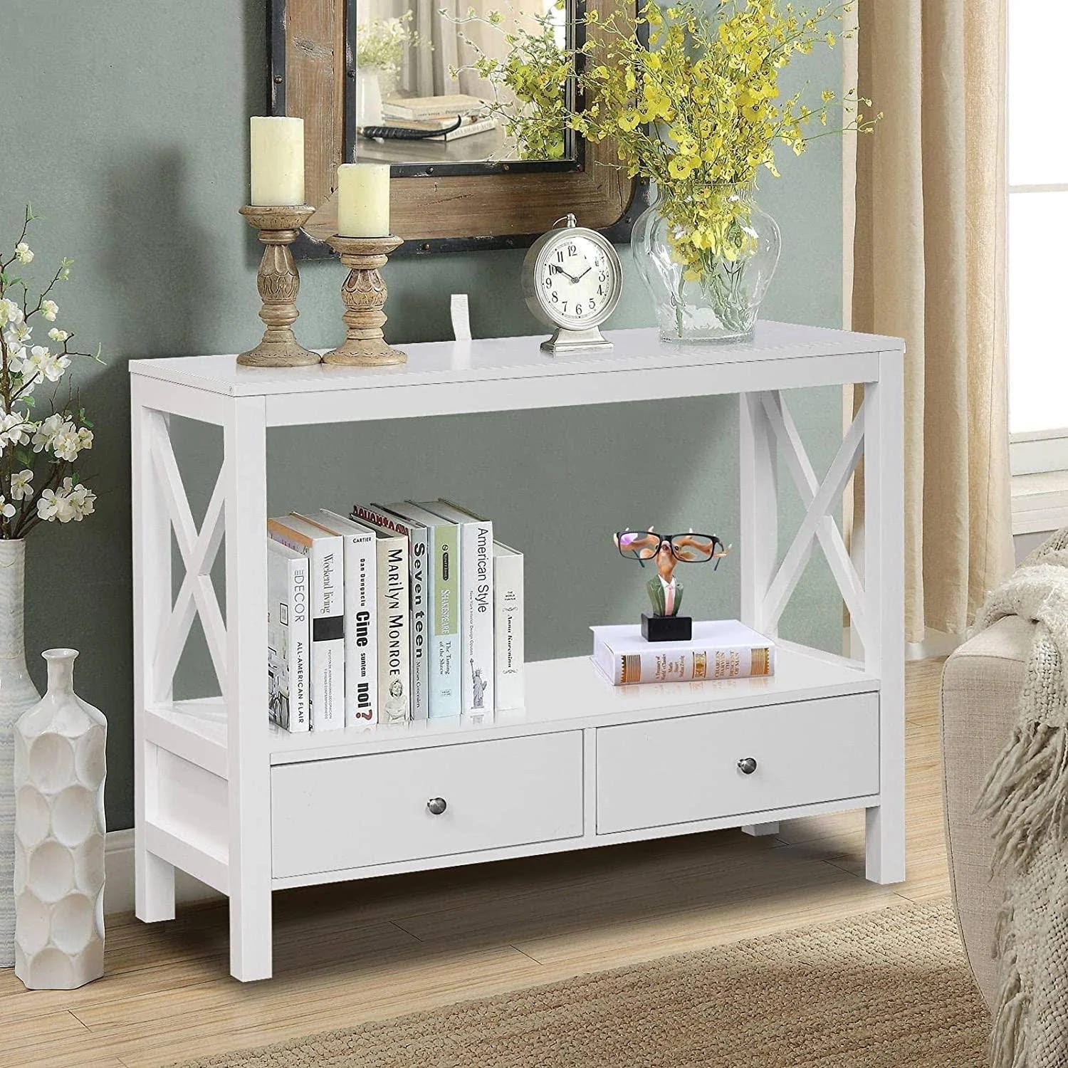 Galsoar White Console Table with Storage for Sofas & Entryways | Image