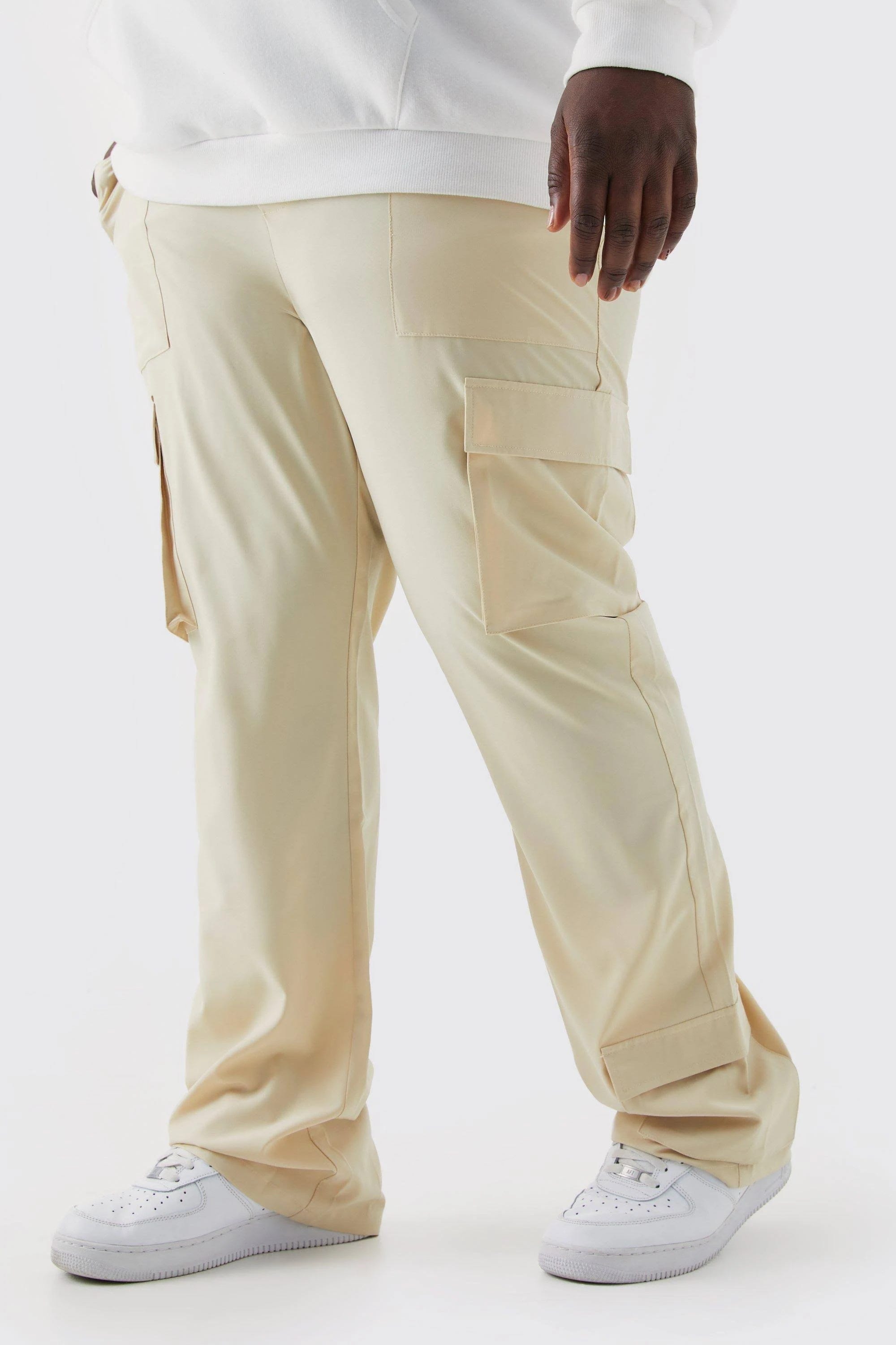 Slim Fit Beige Tan Cargo Stretch Trousers | Image