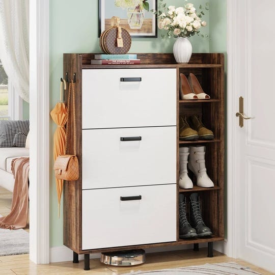 freestanding-flip-drawers-shoe-cabinet-tipping-bucket-shoes-cabinet-4-tier-brownwhite-1