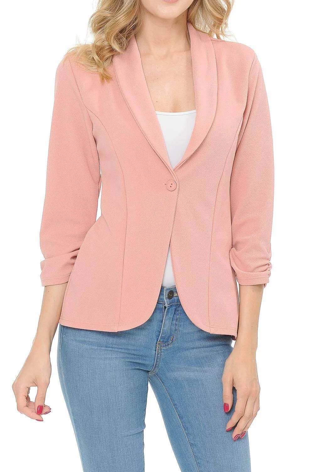 Pink Ruched Sleeve Lightweight Blazer for Women | Image