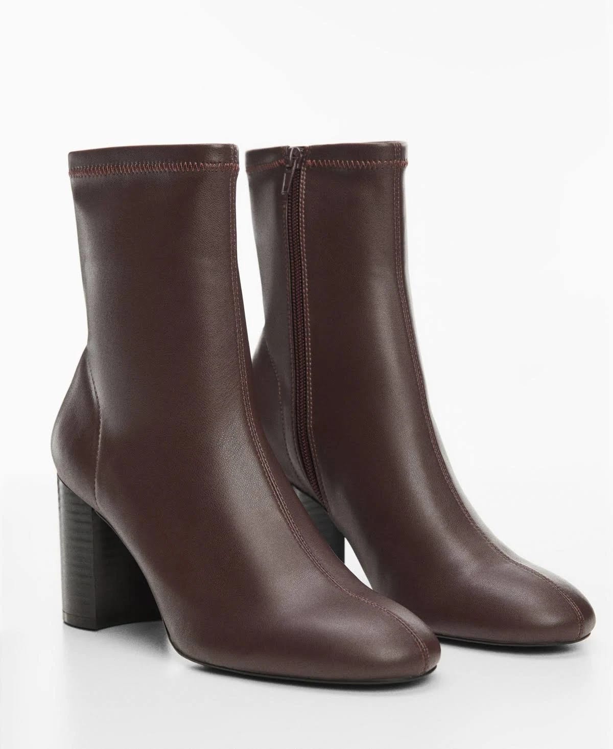 Mango Burgundy Heeled Ankle Boots: Stylish and Comfortable | Image