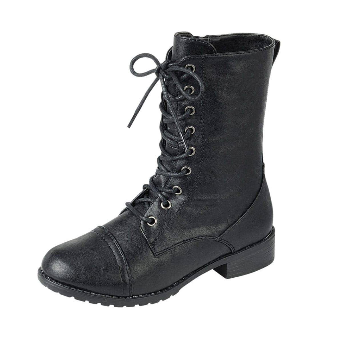 Chic Black Combat Boot with Lace-Up Detail | Image