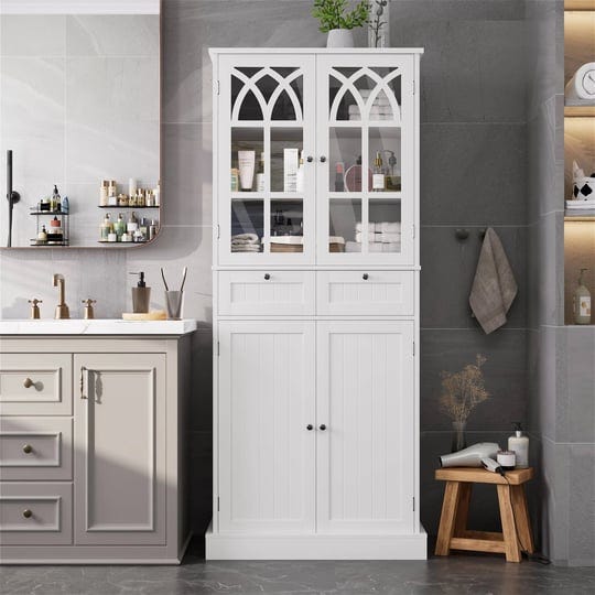 homfa-70-9-h-bathroom-cabinet-with-glass-doors-2-drawer-modern-linen-storage-cabinet-white-1