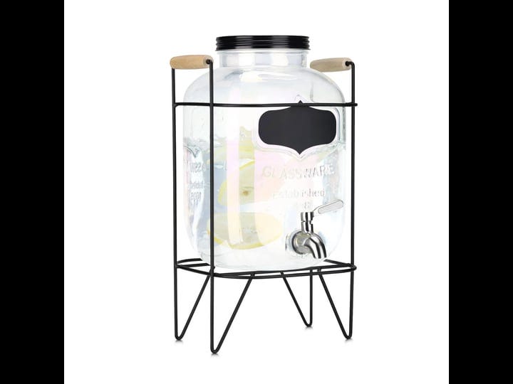 navaris-beverage-dispenser-with-spigot-and-stand-1-3-gallon-5l-glass-drink-jar-with-tap-and-metal-wi-1