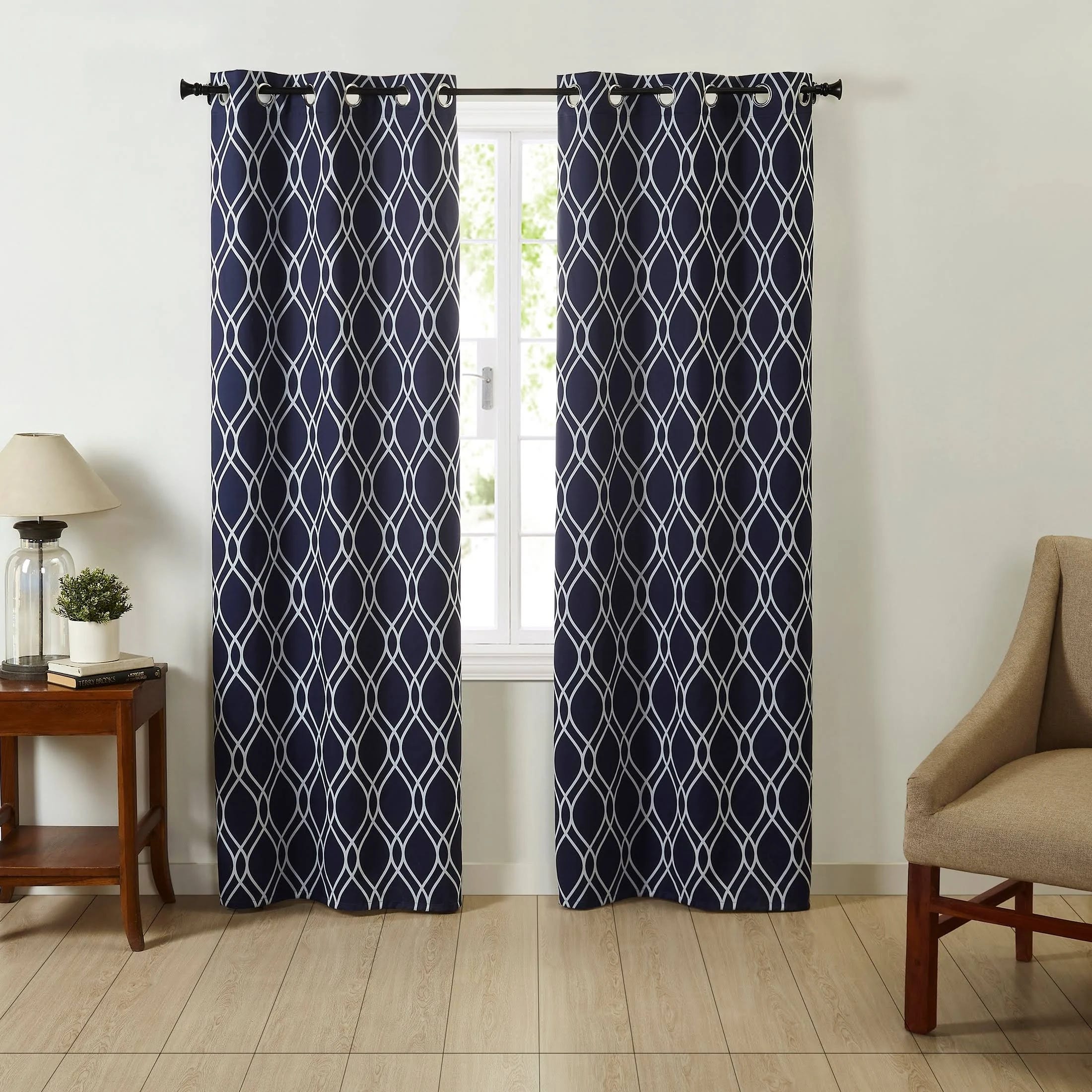 Vcny Home Trevor Bold Ogee Grommet Curtains in Blue - 84 Inches Pair | Image