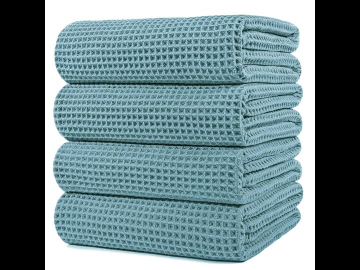 polyte-microfiber-oversize-quick-dry-bath-towel-60-x-30-in-4-pack-green-waffle-weave-lint-free-1