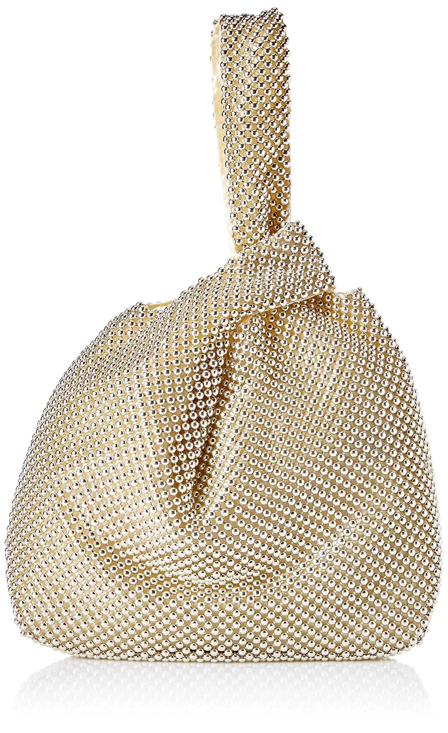 Elegant Light Gold Mesh Pouch Handbag for Formal Events | Image
