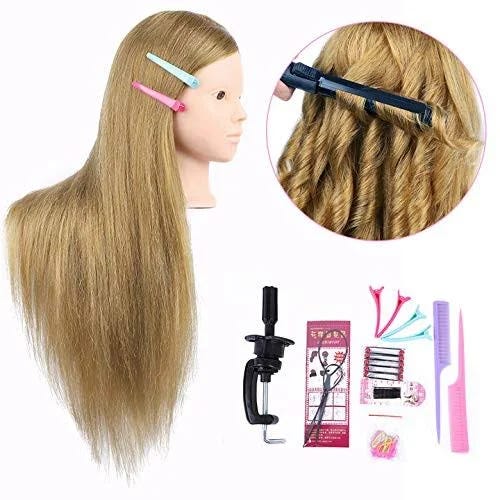 Professional Hair Styling Mannequin Head with Real Hair Brown Practice Model | Image