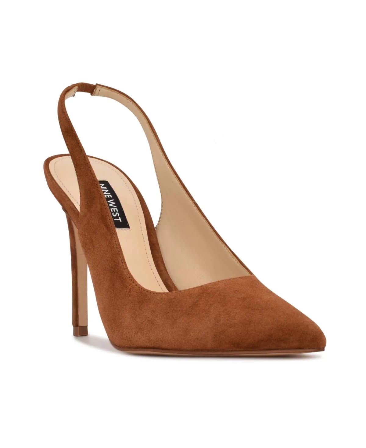 Elegant Suede Cognac Feathered Heels for Women | Image