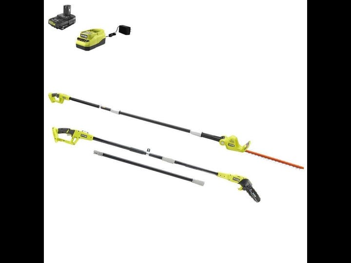 ryobi-p2510-hdg-one-18v-8-in-cordless-oil-free-pole-saw-and-cordless-battery-pole-hedge-trimmer-with-1