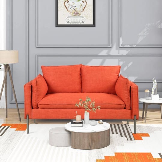 linen-fabric-loveseat-sofa-orange-1