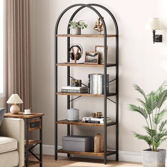 5-tier-bookshelf-arched-bookcase-modern-standing-bookshelves-brown-1