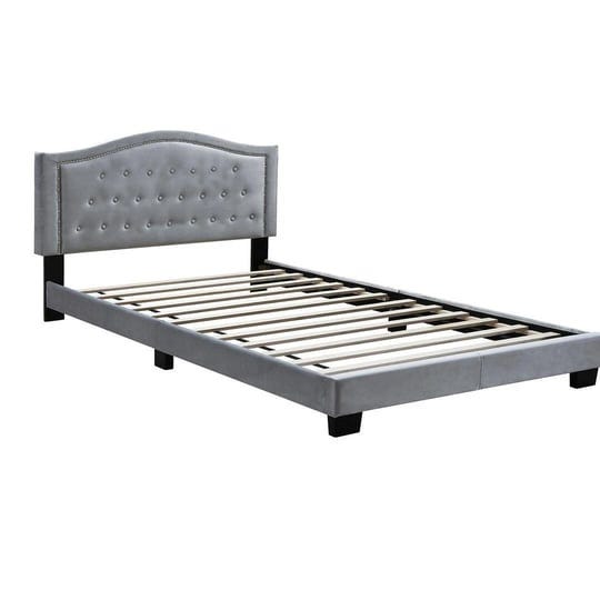 poundex-twin-velvet-fabric-upholstered-bed-frame-with-slats-in-gray-1