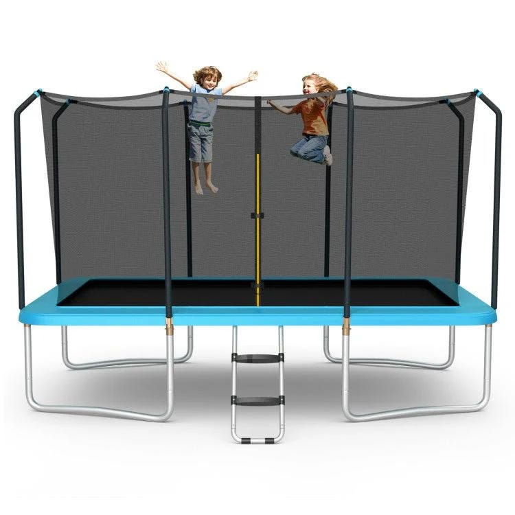 Costway 8x14ft Blue Rectangular Recreational Trampoline with Safety Enclosure | Image