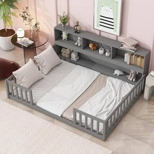 porkiss-full-floor-bed-frame-with-bookcase-and-fence-wood-kids-floor-bed-with-storage-shelves-montes-1