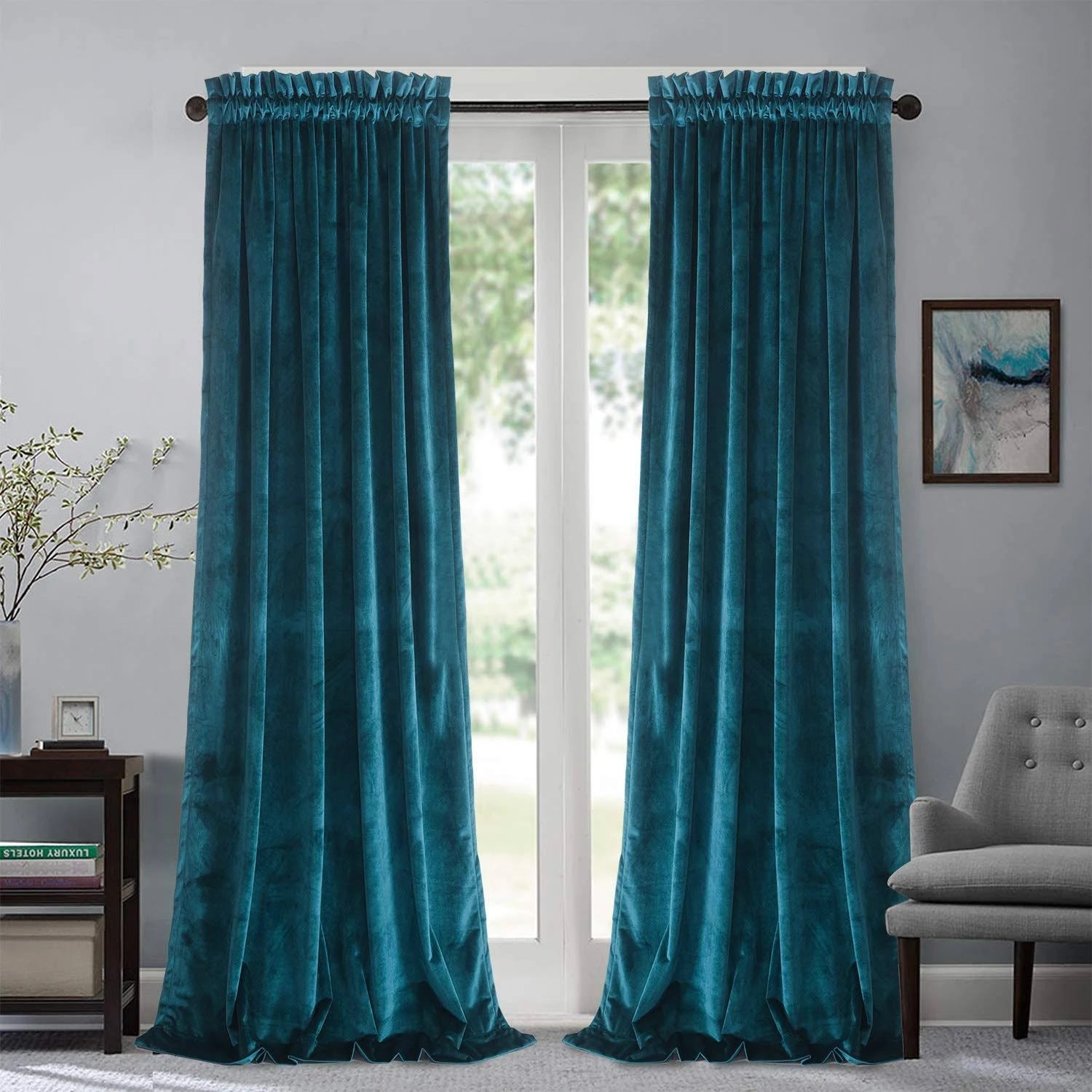 Roslynwood Velvet Blue Curtains: Darkening Panels for Bedroom Insulation | Image