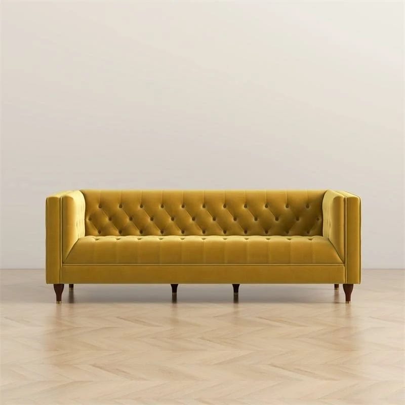 Luxurious Gold Velvet Mid-Century Sofa for Your Space | Image