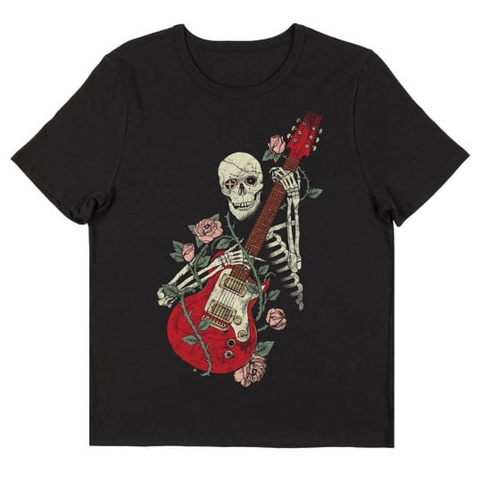 juniors-skeleton-with-guitar-graphic-tee-girls-size-medium-black-1