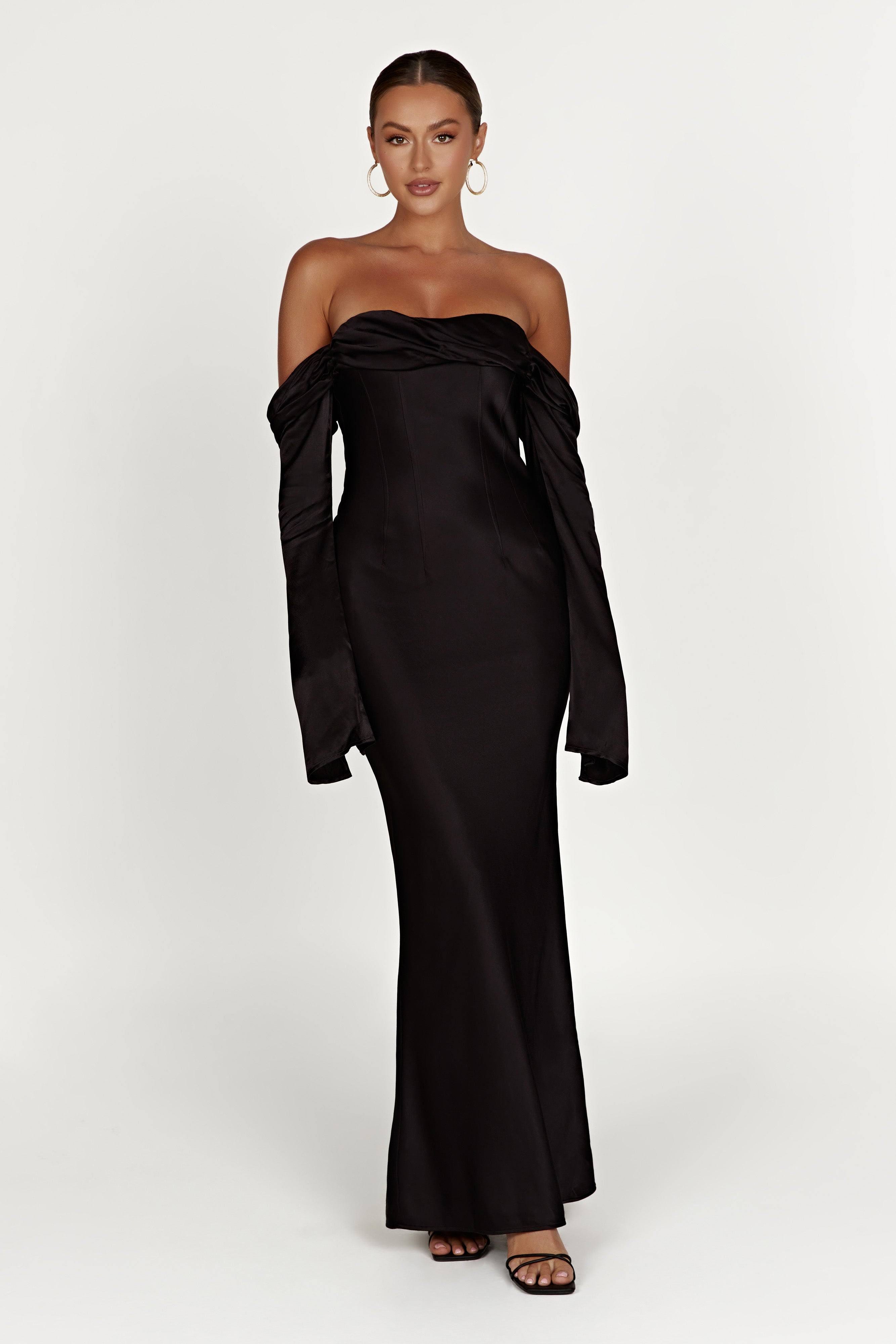 Cowl Neck Maxi Dress | Stunning Black Off Shoulder Design | Image