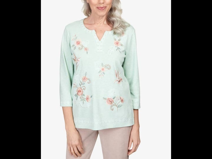 alfred-dunner-womens-st-moritz-floral-hummingbird-embroidery-split-neck-top-sage-size-l-1