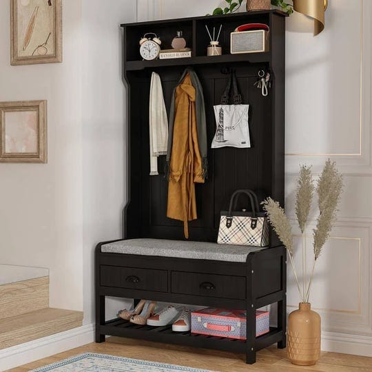 68-5-in-black-wood-3-in-1-hall-tree-coat-rack-storage-bench-with-4-metal-double-hooks-and-2-drawers--1