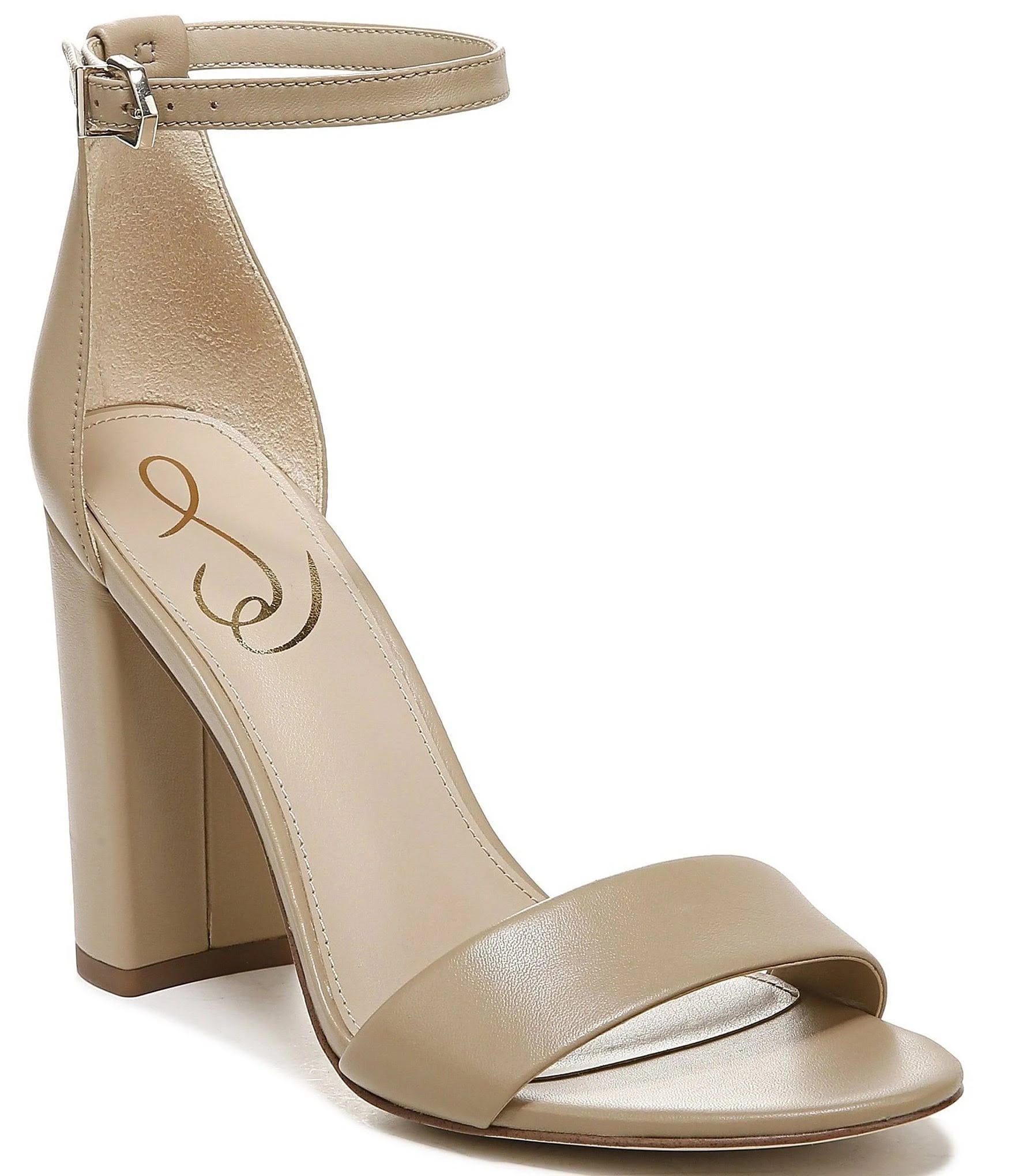 Sam Edelman Yaro Block Heel Dress Sandal - Rich Beige Leather (Comfortable and Stylish) | Image