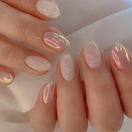 hnapa-almond-press-on-nails-short-round-fake-nails-chrome-gloss-false-nails-with-glitte-powder-desig-1