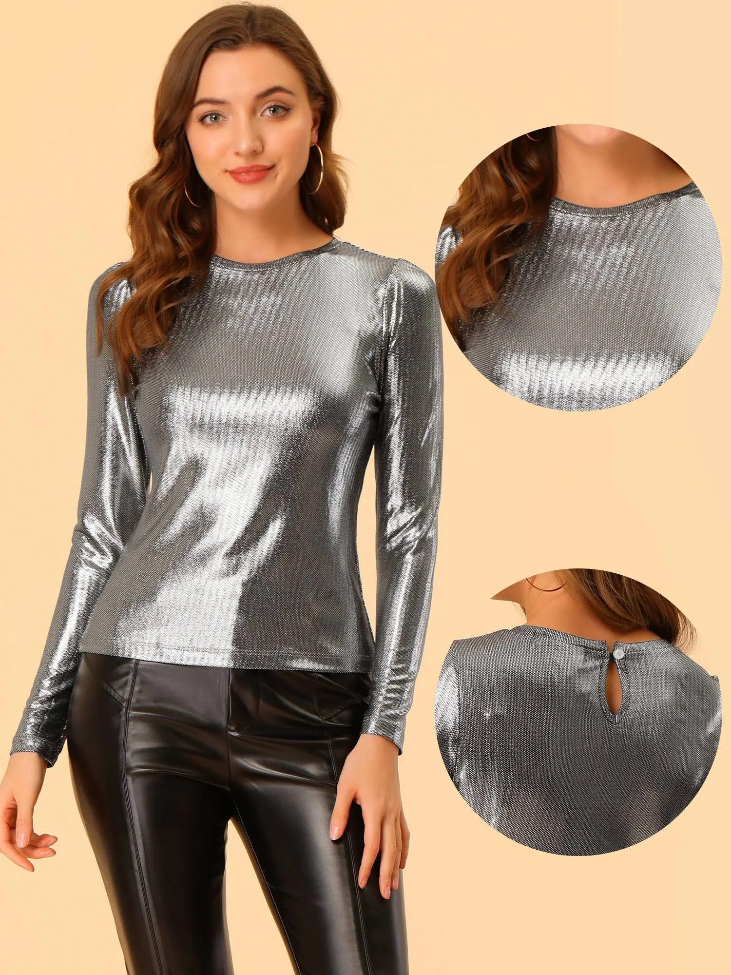 Sparkly Metallic Long Sleeve Party Top | Image