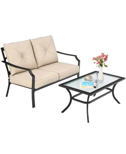 costway-2-pcs-patio-loveseat-with-coffee-table-outdoor-sofa-bench-with-cushions-1