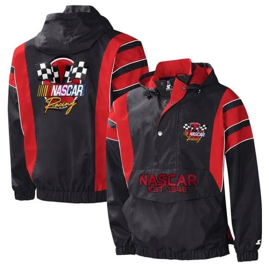 mens-starter-black-red-nascar-impact-half-snap-pullover-jacket-size-small-1