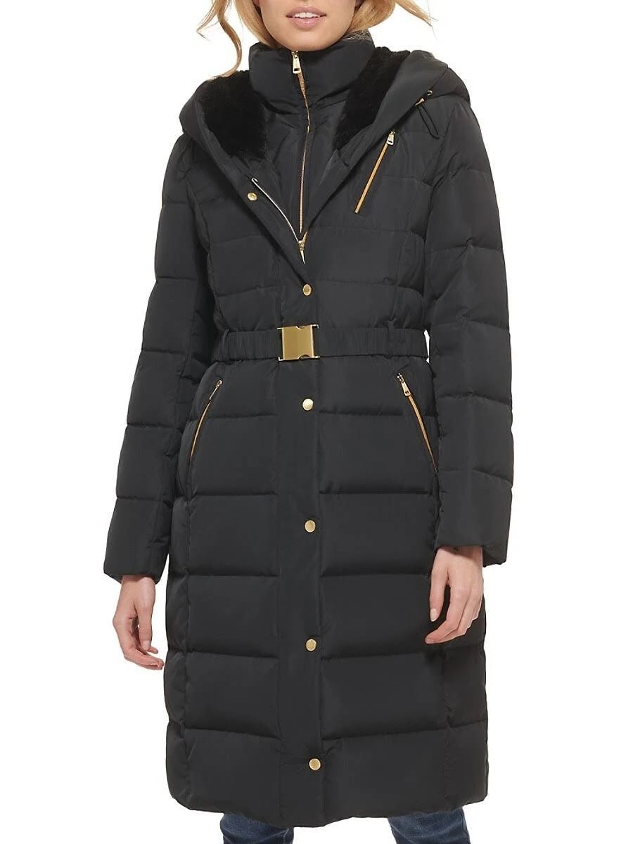 Belted Puffer Coat with Faux-Fur Hood from Cole Haan | Image