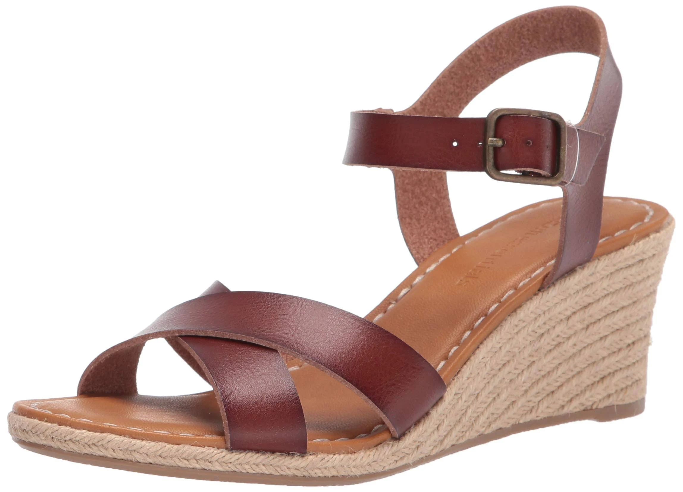 Comfortable Faux Leather Wedge Espadrille Sandals in Brown | Image