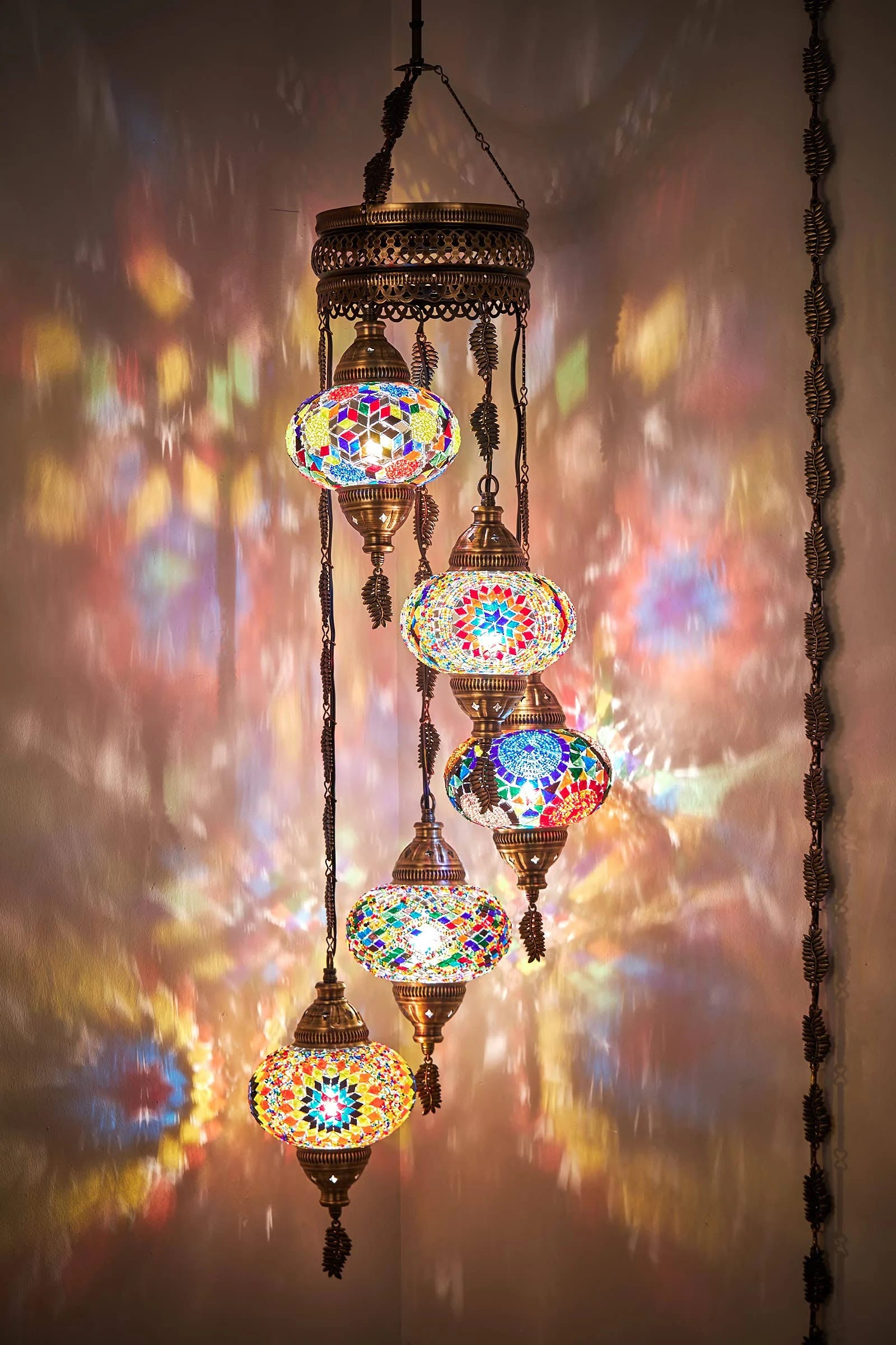 Colorful Turkish Moroccan Mosaic Chandelier with 5 Big Globes | Image