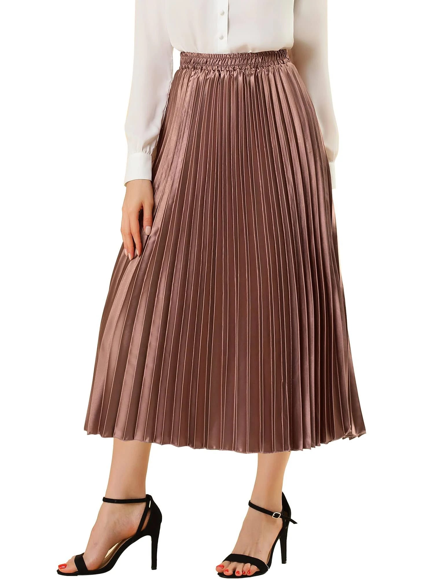 Gorgeous Accordion-Pleated Midi Skirt Dress for Parties - High Waist, Metallic & Comfortable | Image