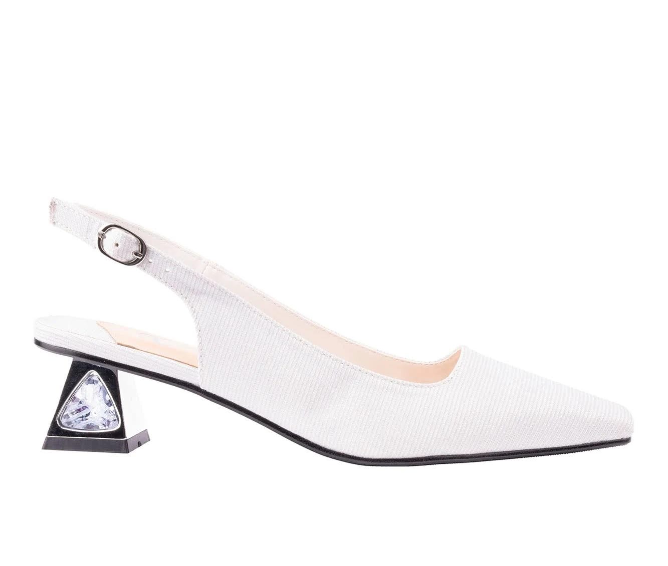 Glittery White Thick Heel Pump for Women | Image