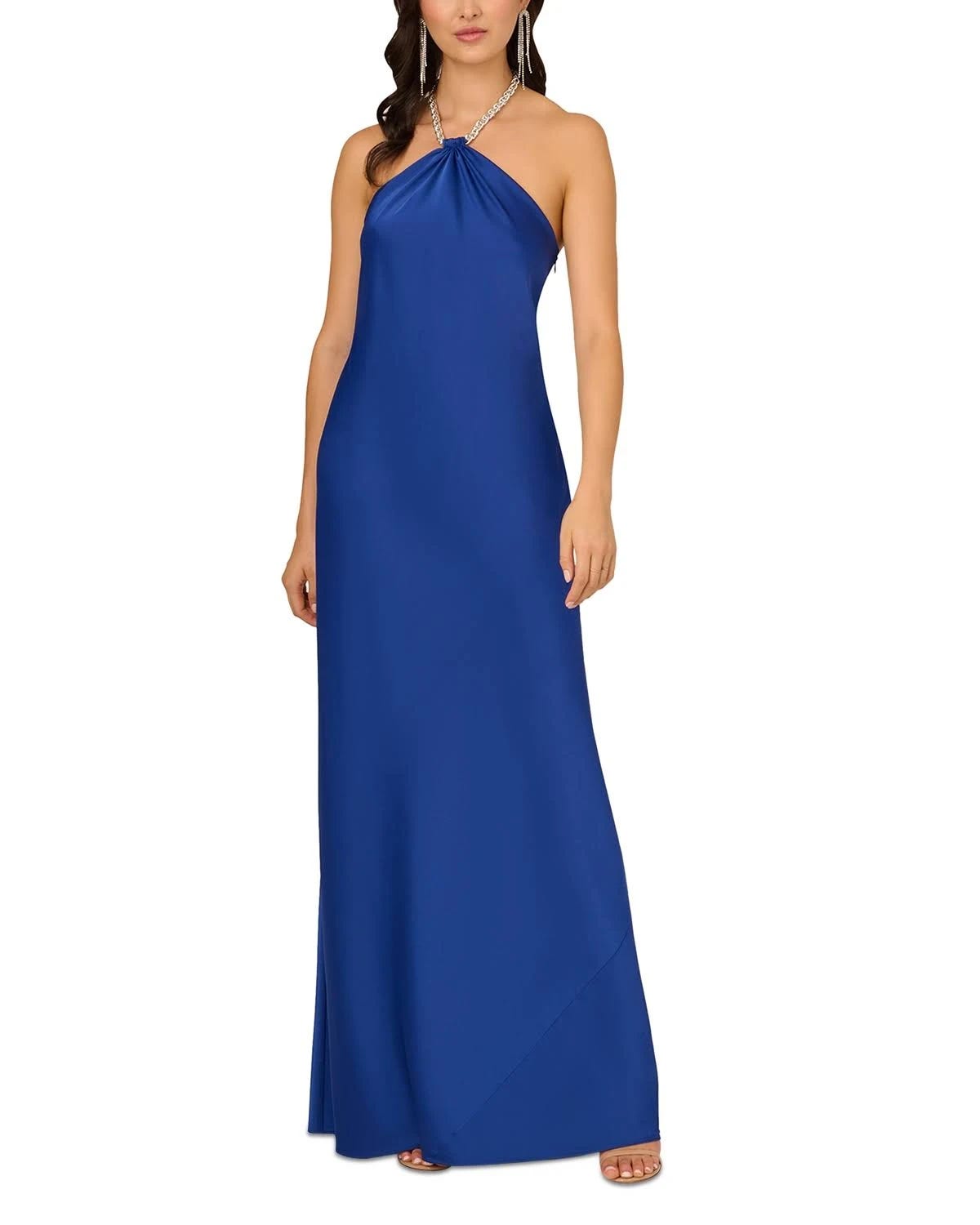Vibrant Satin Chain Halter Gown in Dynasty Blue | Image