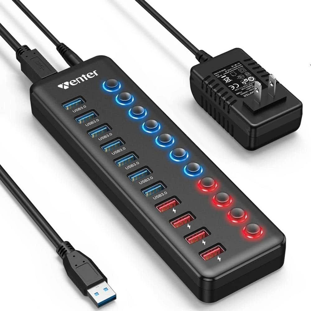 Wenter 11-Port Powered USB 3.0 Hub with Smart Charging Ports and LED Switches | Image