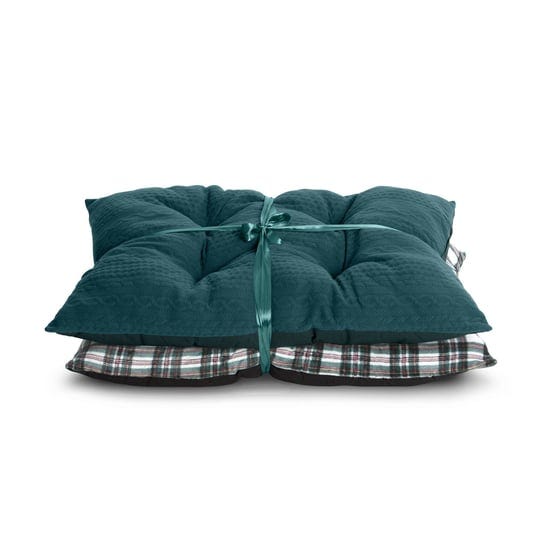 vibrant-life-tufted-pillow-large-dog-bed-gift-set-green-knit-tartan-plaid-1