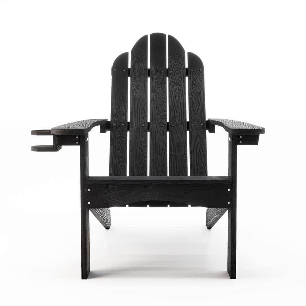 Durable Black Adirondack Chair with Weather-Resistant & Cup Holder Features | Image