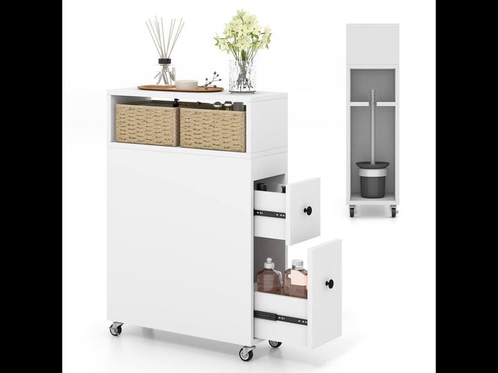 giantex-small-bathroom-storage-cabinet-slim-bathroom-organizer-with-wheels-2-drawers-2-baskets-1
