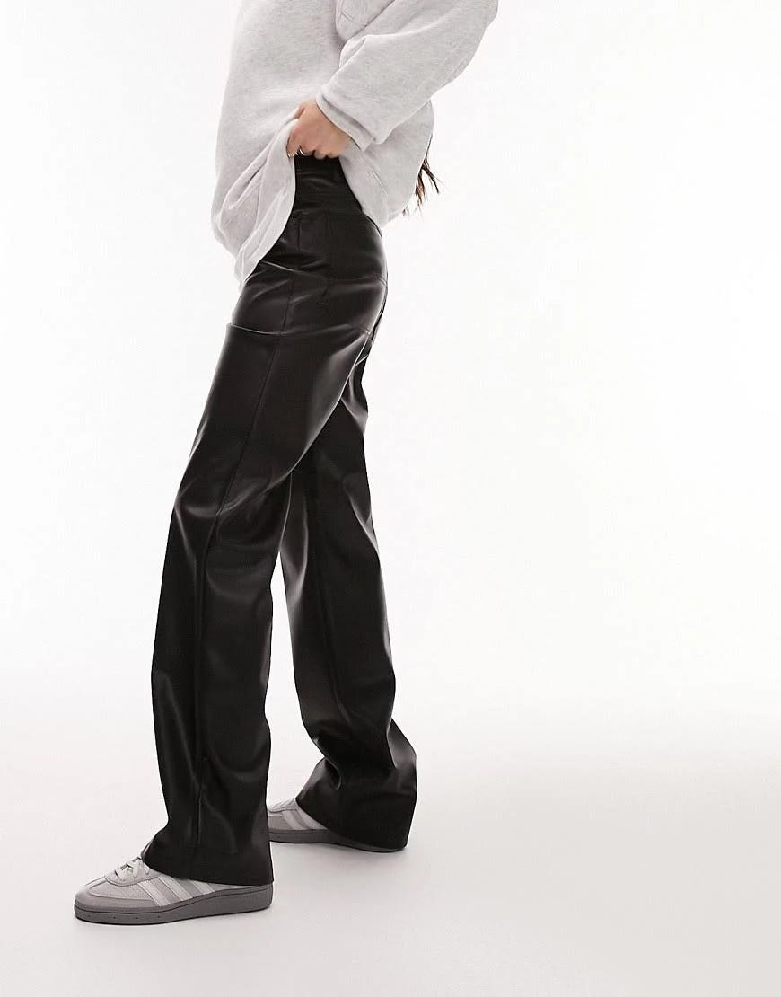 Black Matte Faux Leather Straight Leg Pants from Topshop | Image