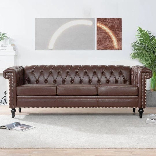 83-5-in-w-flared-arm-faux-leather-straight-sofa-in-dark-brown-with-na-1