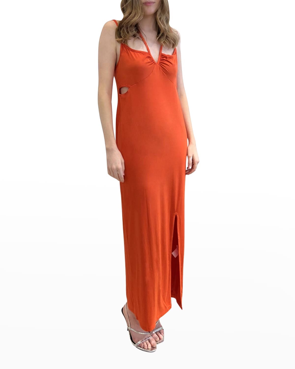 Stylish Maternity Cutout Maxi Dress in Orange | Image