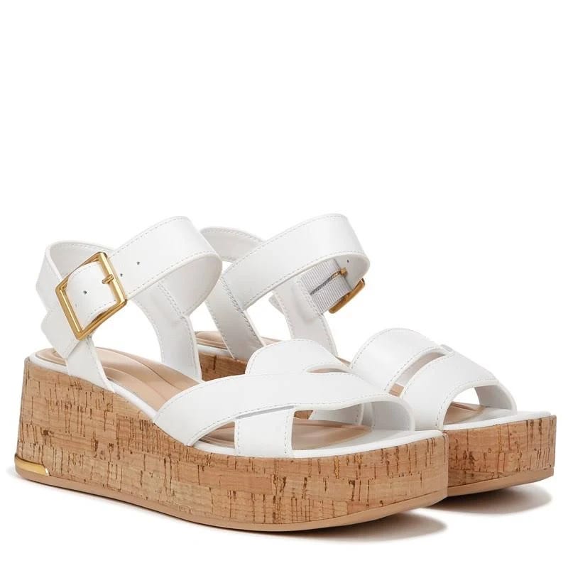 Elegant White Lace-Up Wedge Sandal by Franco Sarto | Image