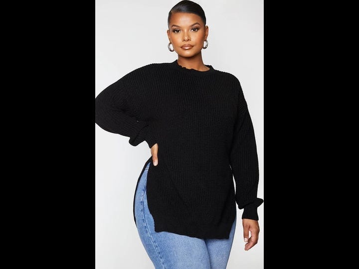 womens-plus-black-round-neck-side-split-sweater-size-xxl-1