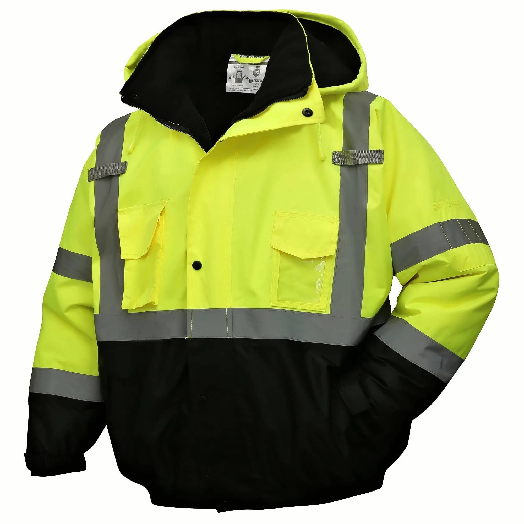 Neon Yellow High Visibility Reflective Jacket with Hood | Image