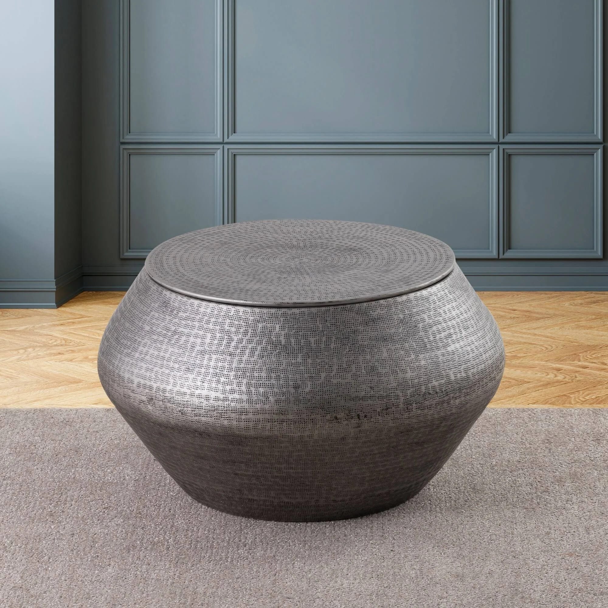 Grey Drum Coffee Table with Storage | Image